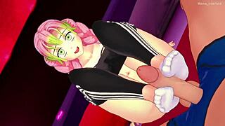 Mitsuri Kanroji goes bald and gets a hardcore handjob