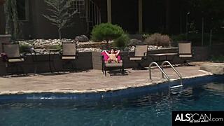 Slender Brunette Tamara Jade Fingers Wet Pussy Lips Poolside To Orgasm